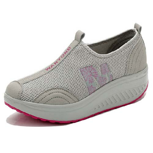Grey flower pattern slip on rocker bottom shoe sneaker 01